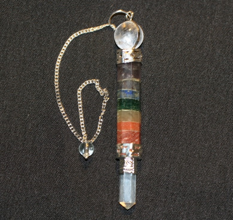 7 Chakra Pendulum Wand Crystal Point and Sphere 5191